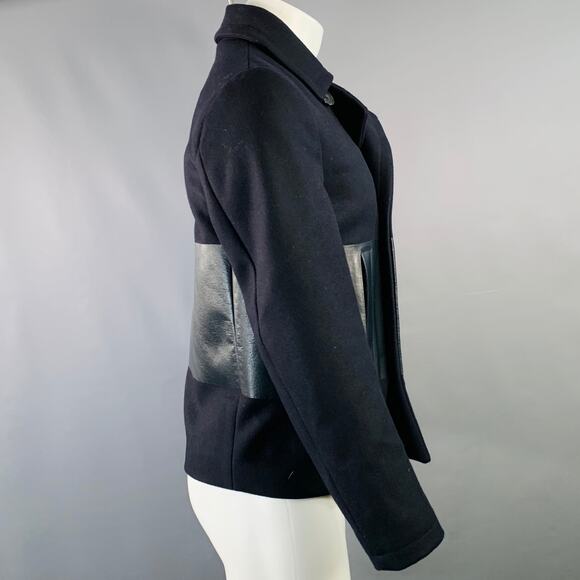 VALENTINO Size 36 Navy Wool Lambskin Leather Double Breasted Peacoat - Picture 3 of 9